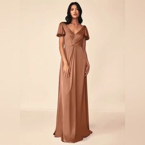 Azazie Soren
Bronzer A-Line Pleated Stretch Satin Dress